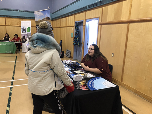 Chanese speaking to high school students in Cape Dorset